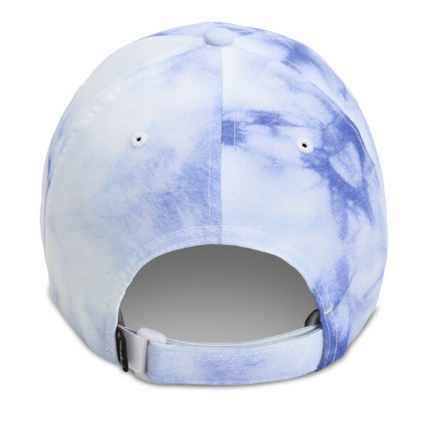 blueish tie-dye skull cap