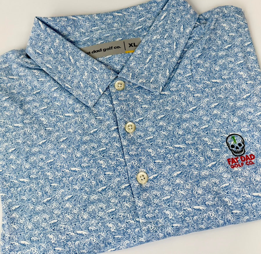 "whales & waves" performance polo