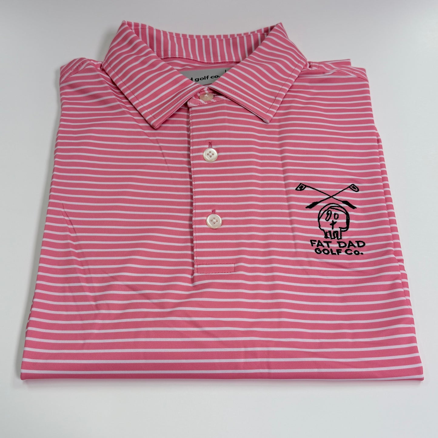 "the napkin" pink stripe clubhouse polo